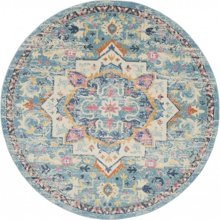 Palacedesigns 8 ft. Round Light Blue & Ivory Distressed Area Rug - Blue Ivory - 8' PA3645142